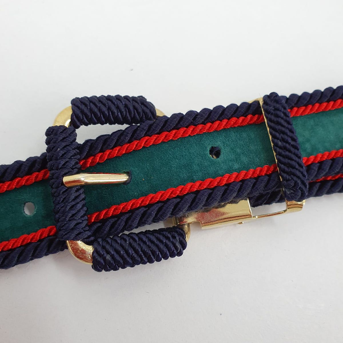 Green velvet-covered accessory belt from the 80s, length 83-88cm
