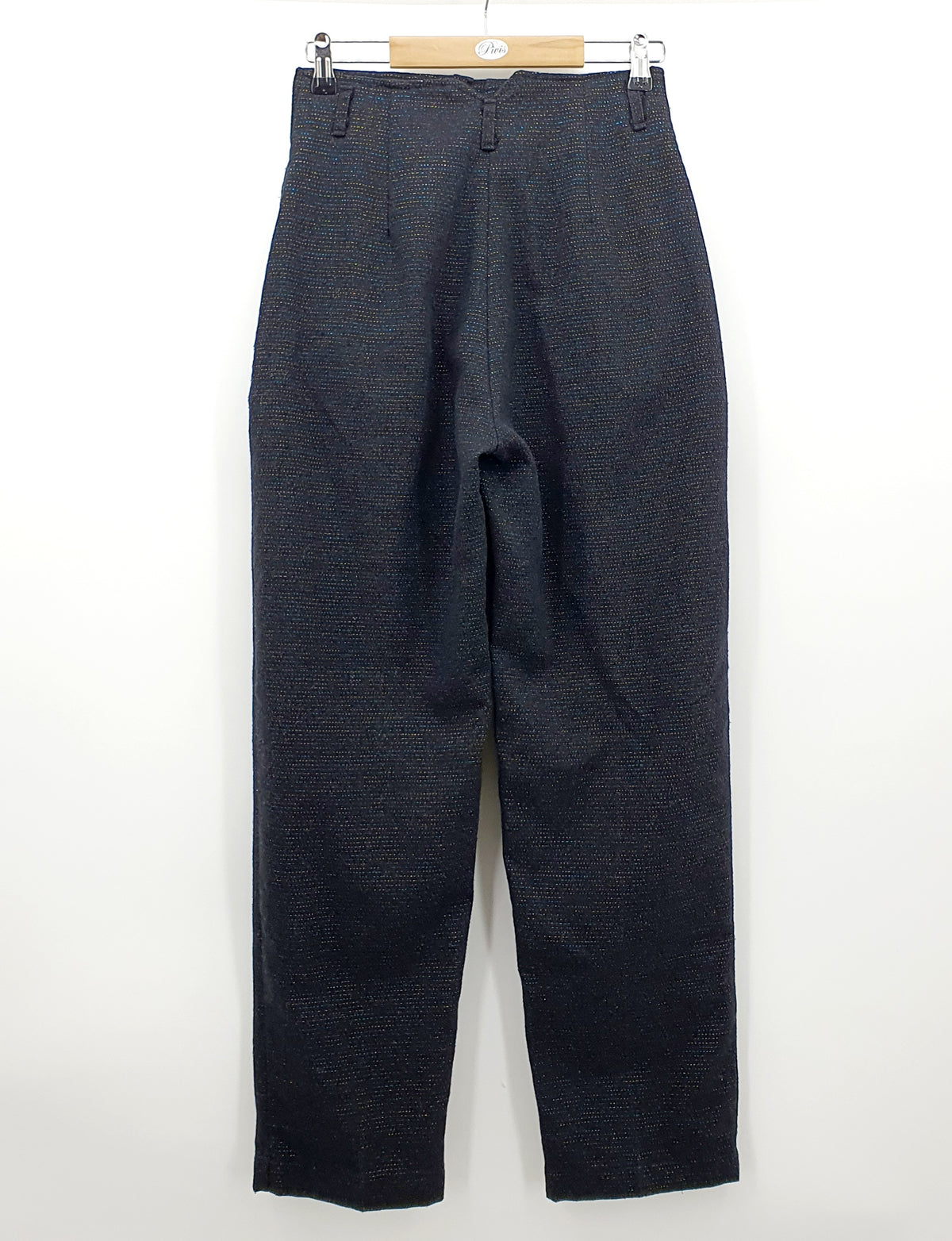 Farmariteollisuus Oy, black sparkly pants from the 80s, size 34
