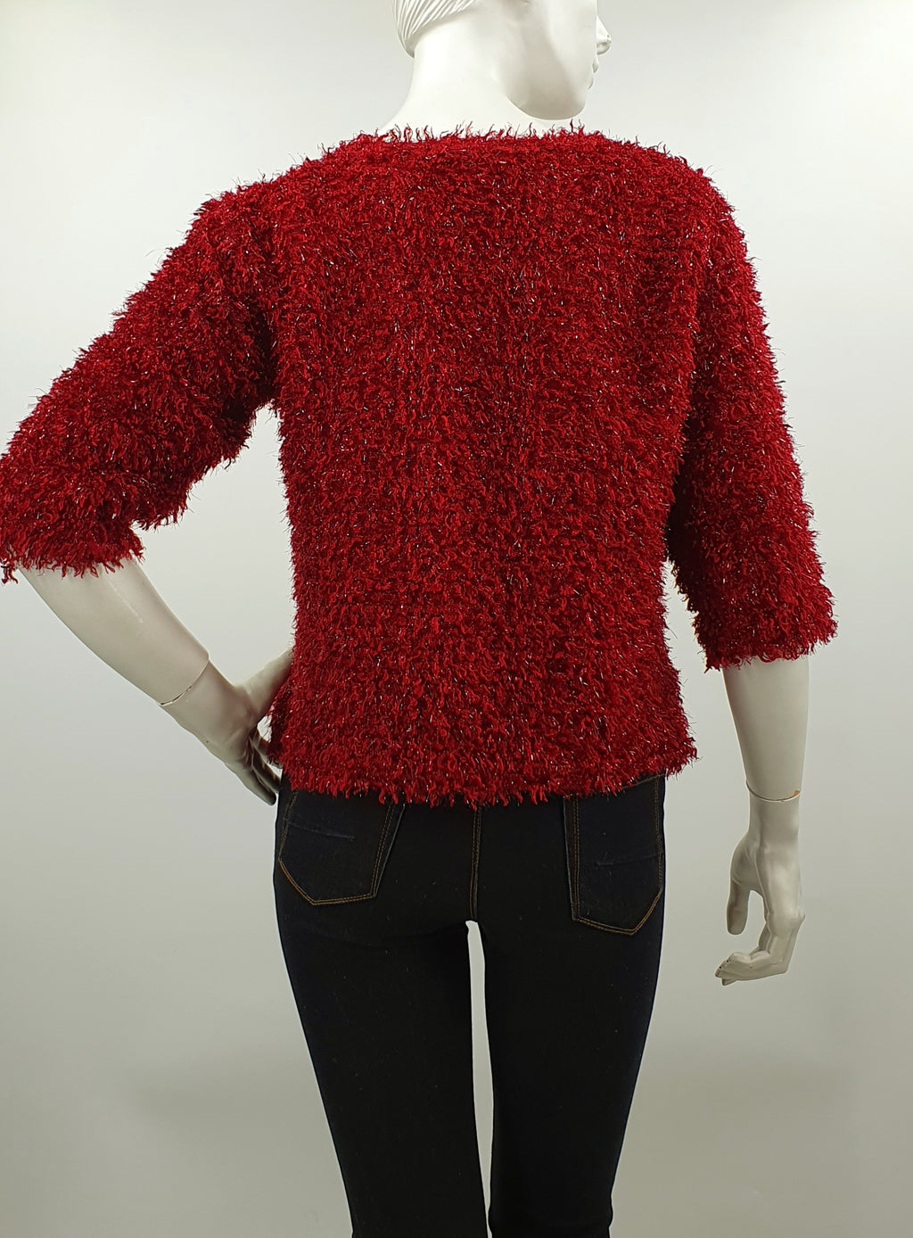 Premiere Collection, tummanpunainen kimalteleva neulejakku, koko 36