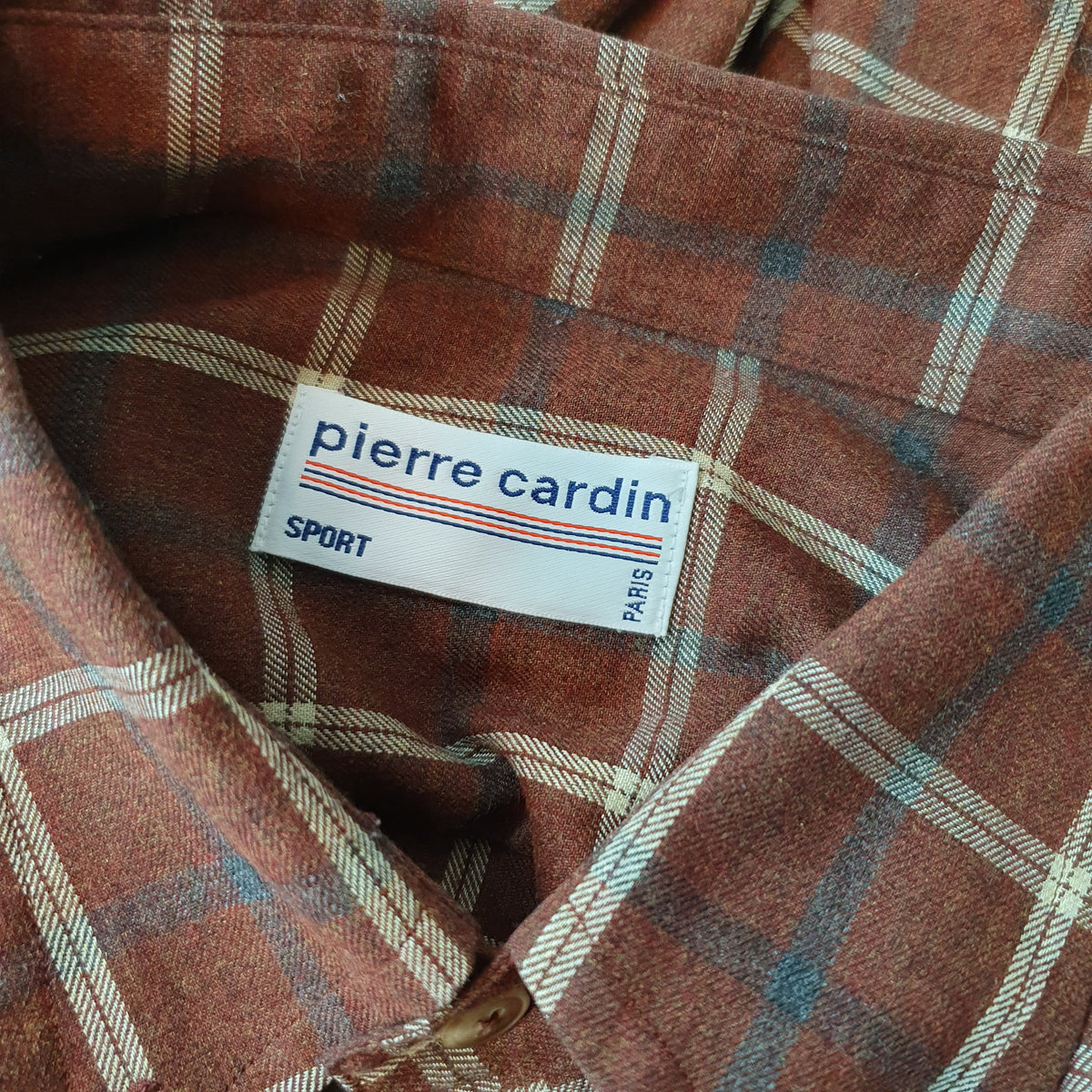 Pierre Cardin, men's brown checked shirt from the 90s-2000s, size 3XL