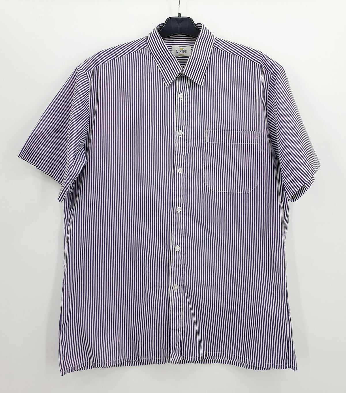 Mister Quality, striped men's shirt from the 80s, pink/blue, size M