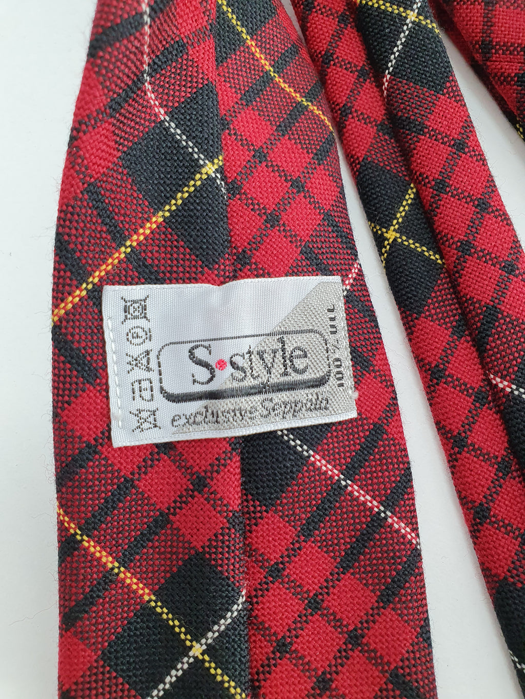 S-Style, red and black tie with diagonal check from the 80s