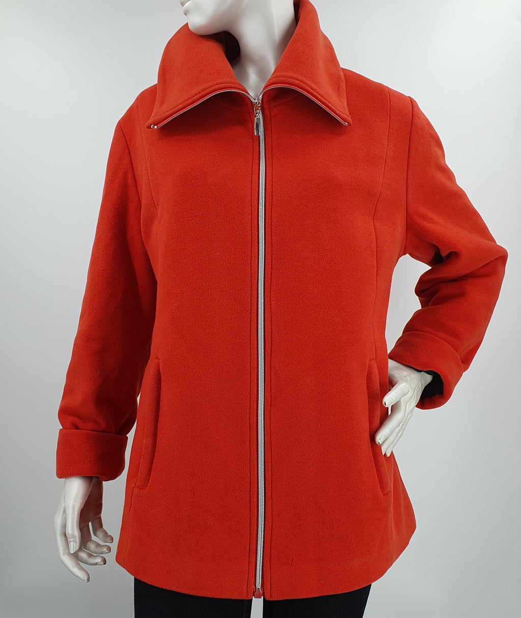 Orange wool coat with a large collar from the 2000s, size 38