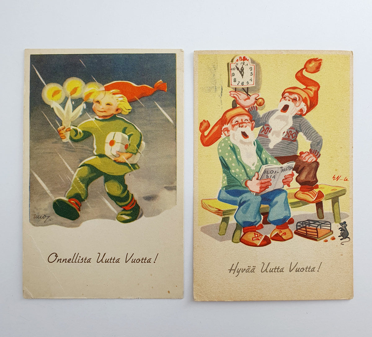 Elf-themed cards from the 1940s-50s, 2 pcs