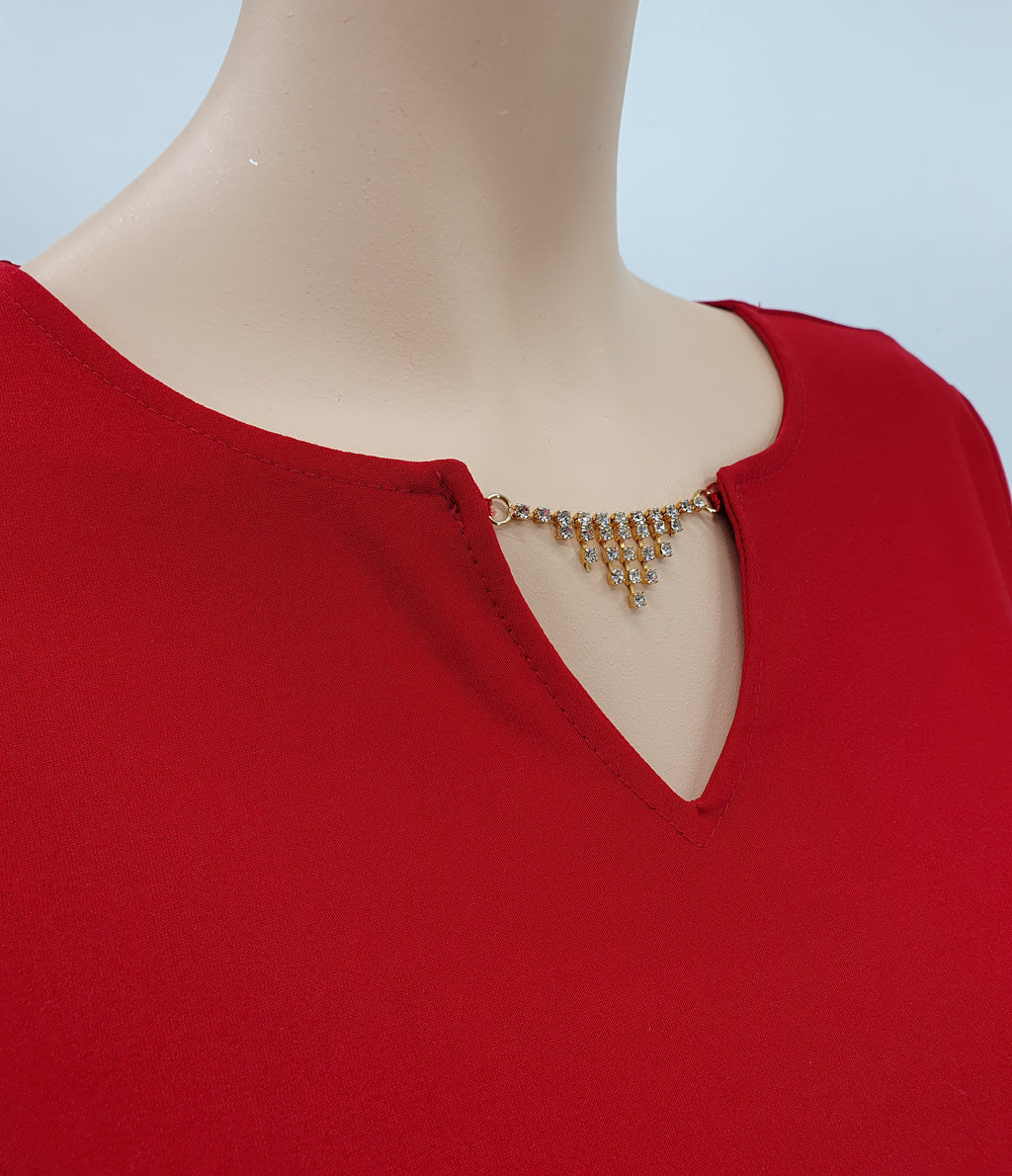 Red Y2K blouse with rhinestones, size 36/38