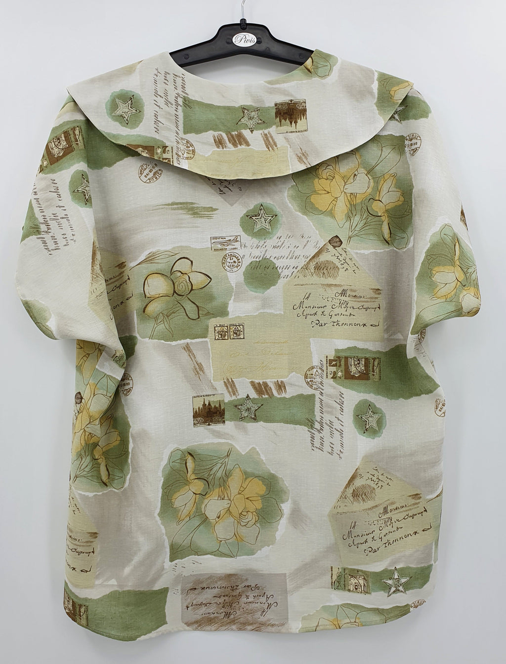 Green-toned women's shirt with a large collar, 90s, size 40(42)