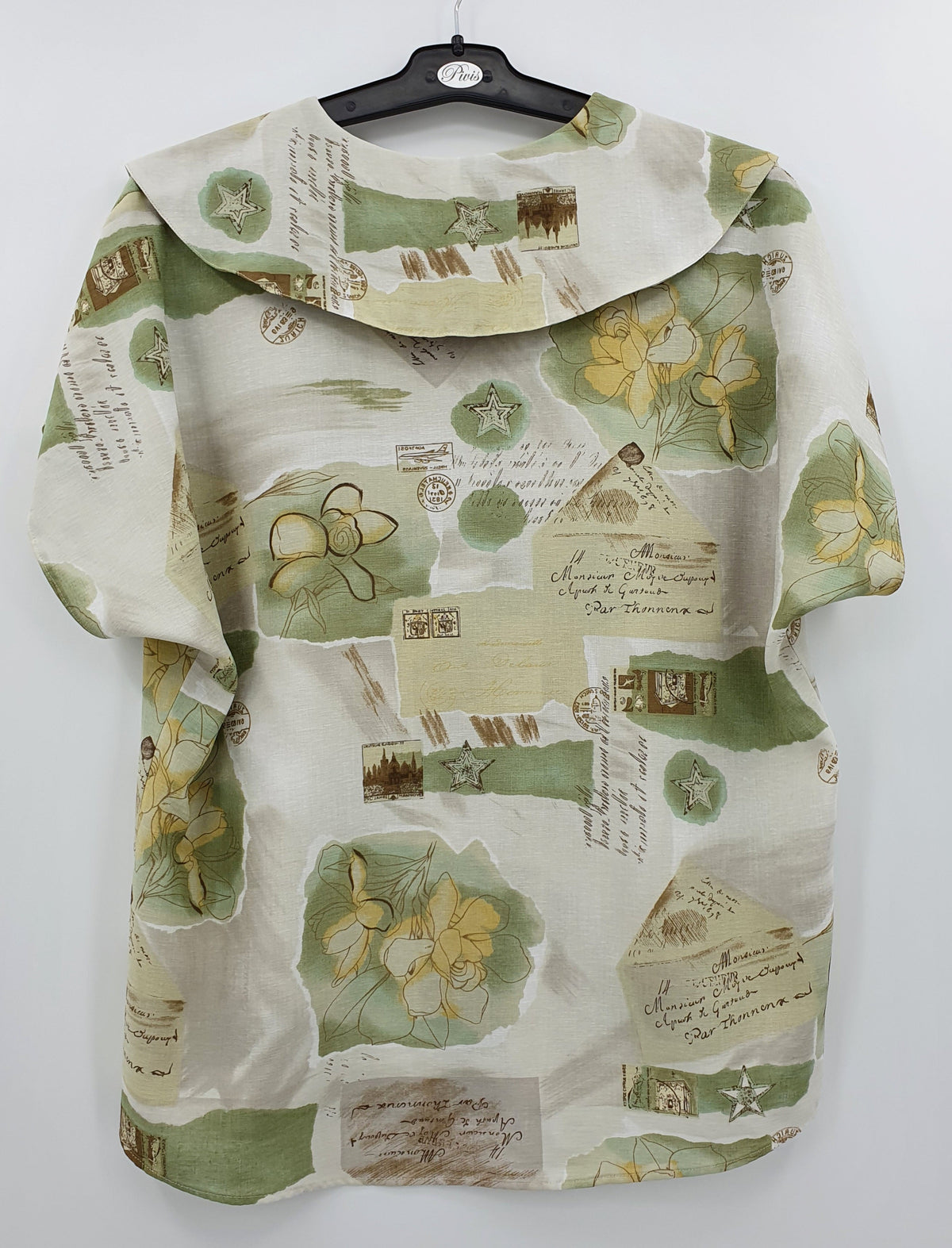 Green-toned women's shirt with a large collar, 90s, size 40(42)