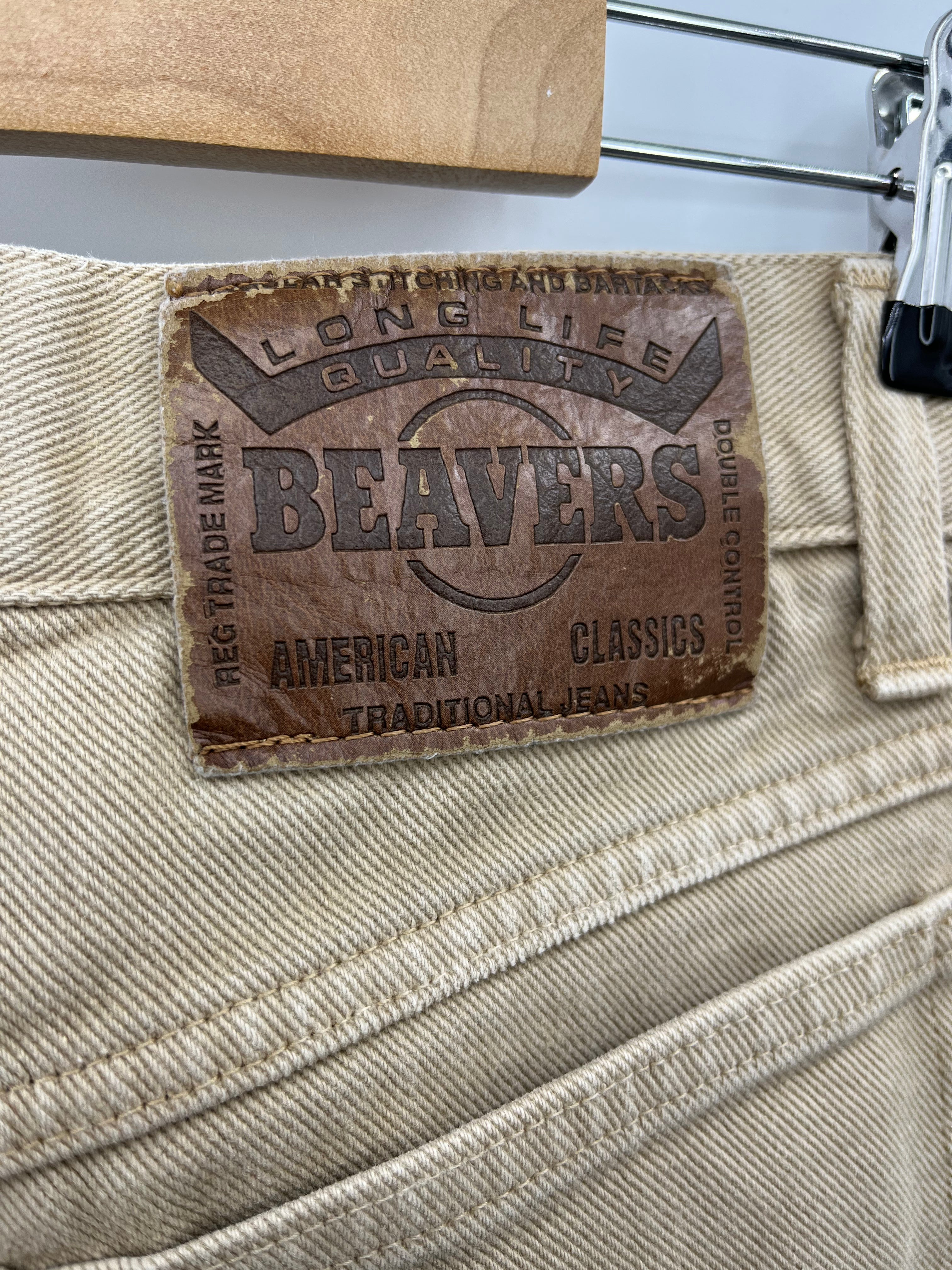 Beavers, vaaleanbeiget farkut, 80-luku, vyöt. ymp. 70cm, koko 34-36